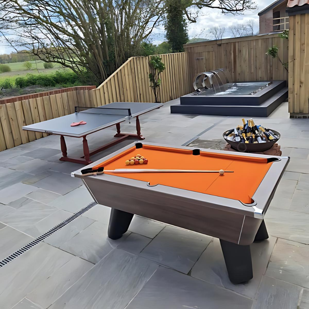 Cry Wolf Outdoor Pool Table | Dark Walnut | Elite Pro Orange Cloth