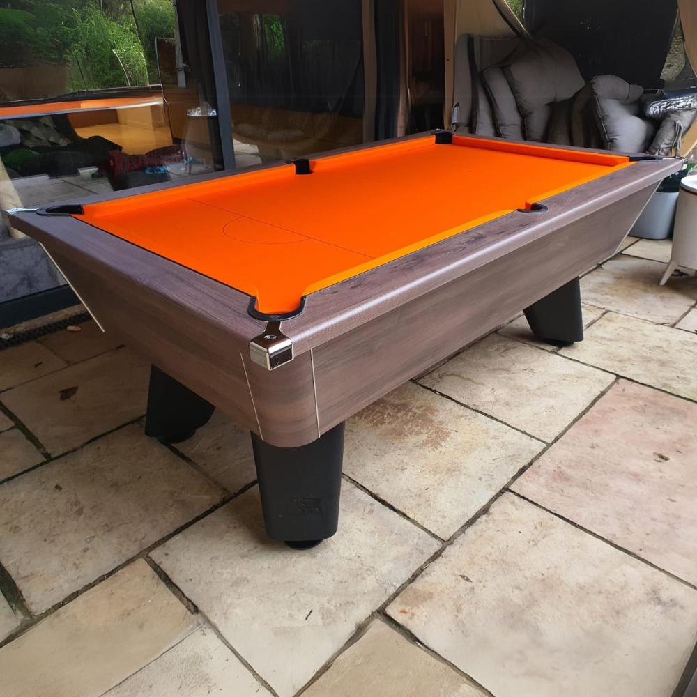 Cry Wolf Outdoor Pool Table | Dark Walnut | Elite Pro Orange Cloth