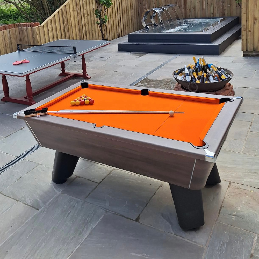 Cry Wolf Outdoor Pool Table | Dark Walnut | Elite Pro Orange Cloth