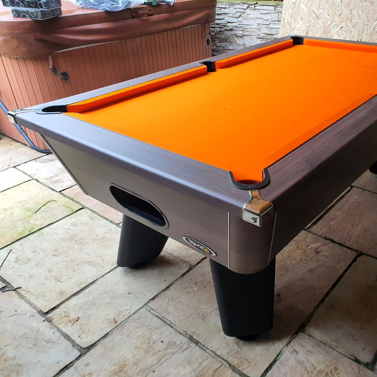Cry Wolf Outdoor Pool Table | Dark Walnut | Elite Pro Orange Cloth