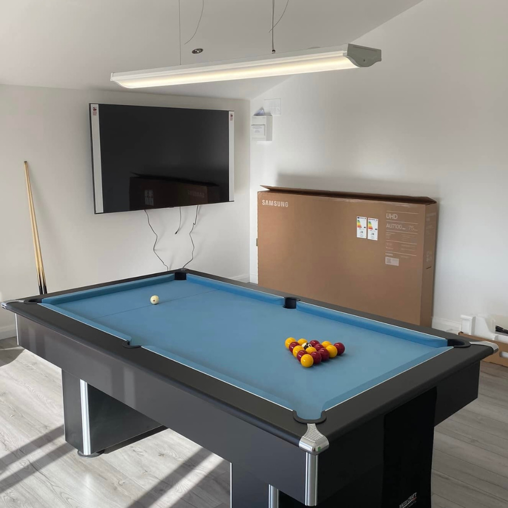 Classic Slimline Slate Bed Pool Table | Black | Elite Pro Powder Blue Cloth