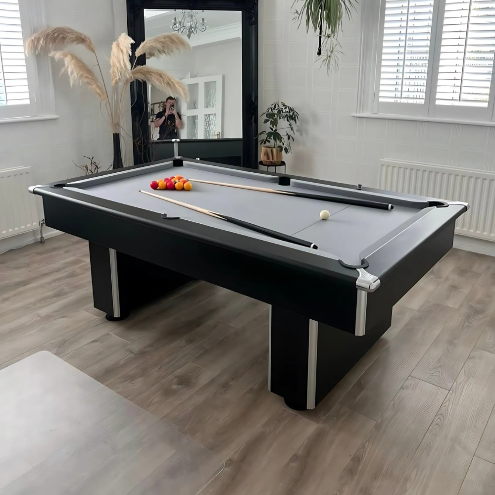 Classic Slimline Slate Bed Pool Table | Black | Smart Silver Cloth