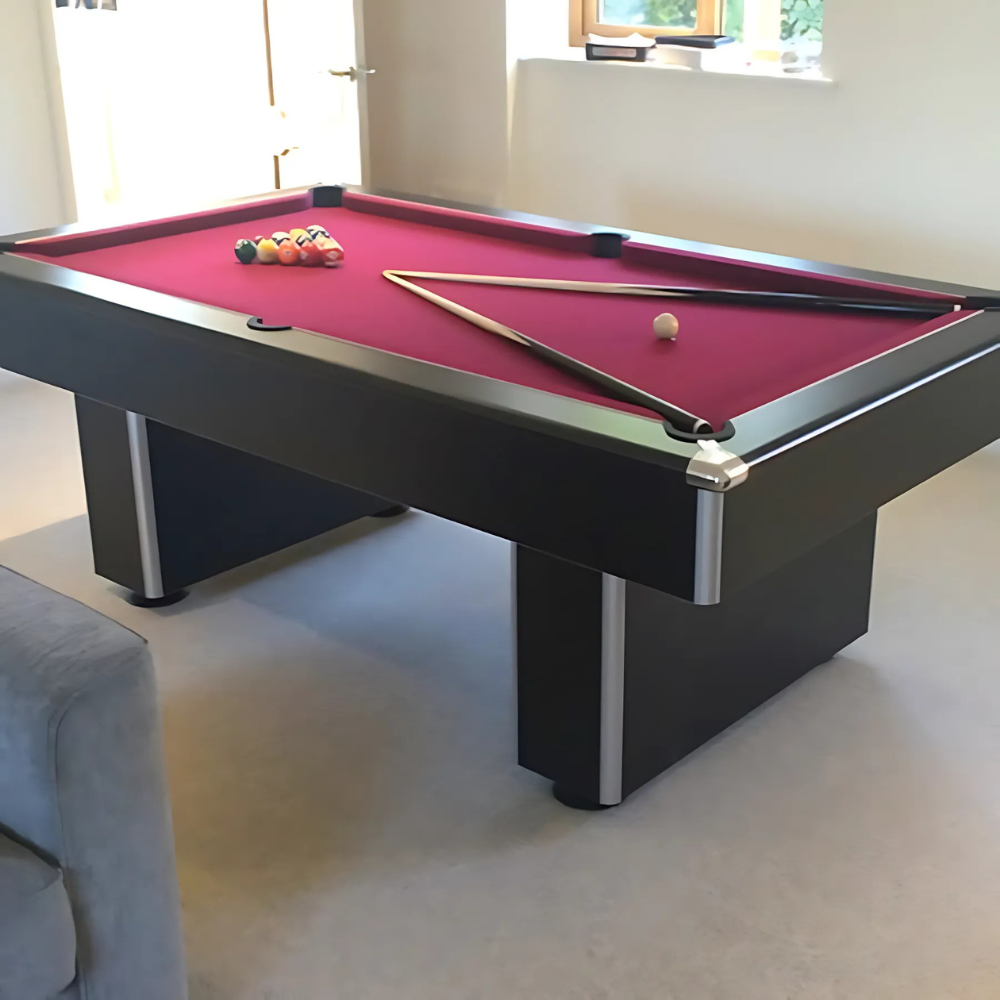 Classic Slimline Slate Bed Pool Table | Black | Smart Maroon Cloth
