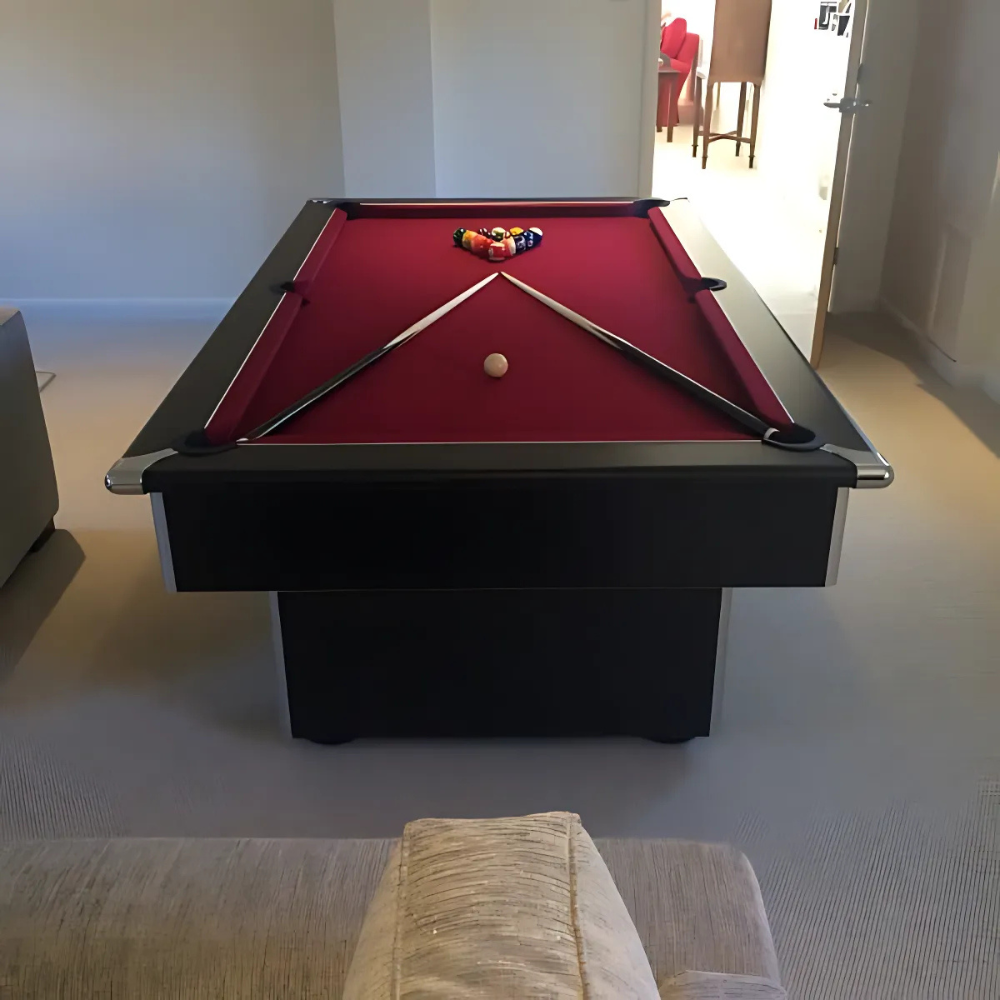 Classic Slimline Slate Bed Pool Table | Black | Strachan 777 Burgundy Cloth
