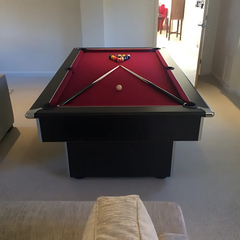 Classic Slimline Slate Bed Pool Table | Black | Strachan 777 Burgundy Cloth