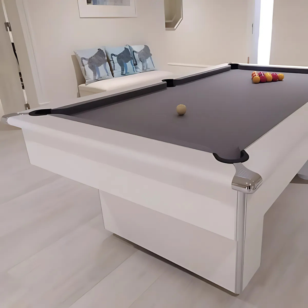 Classic Slimline Slate Bed Pool Table | White | Strachan 777 Grey Cloth