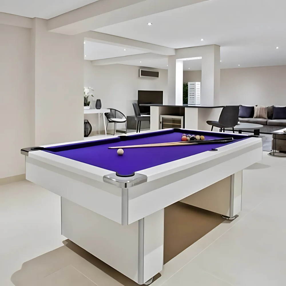 Classic Slimline Slate Bed Pool Table | White | Strachan 777 Purple Cloth