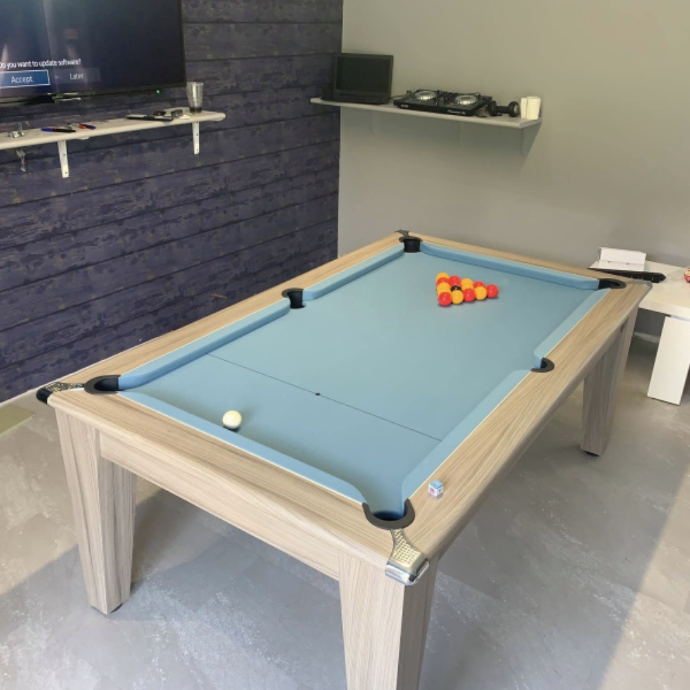 Classic Slate Bed Pool Dining Table | Driftwood | Smart Powder Blue Cloth