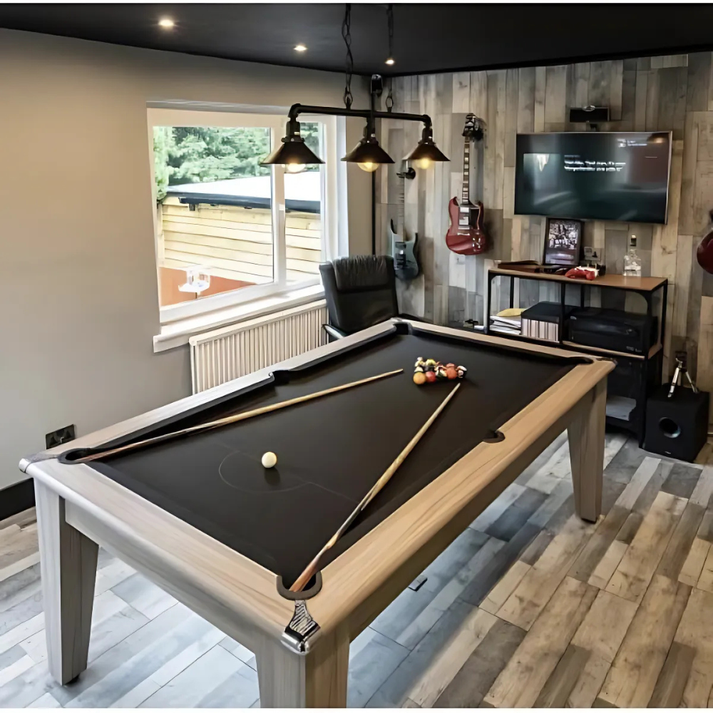 Classic Slate Bed Pool Dining Table | Driftwood | Smart Black Cloth