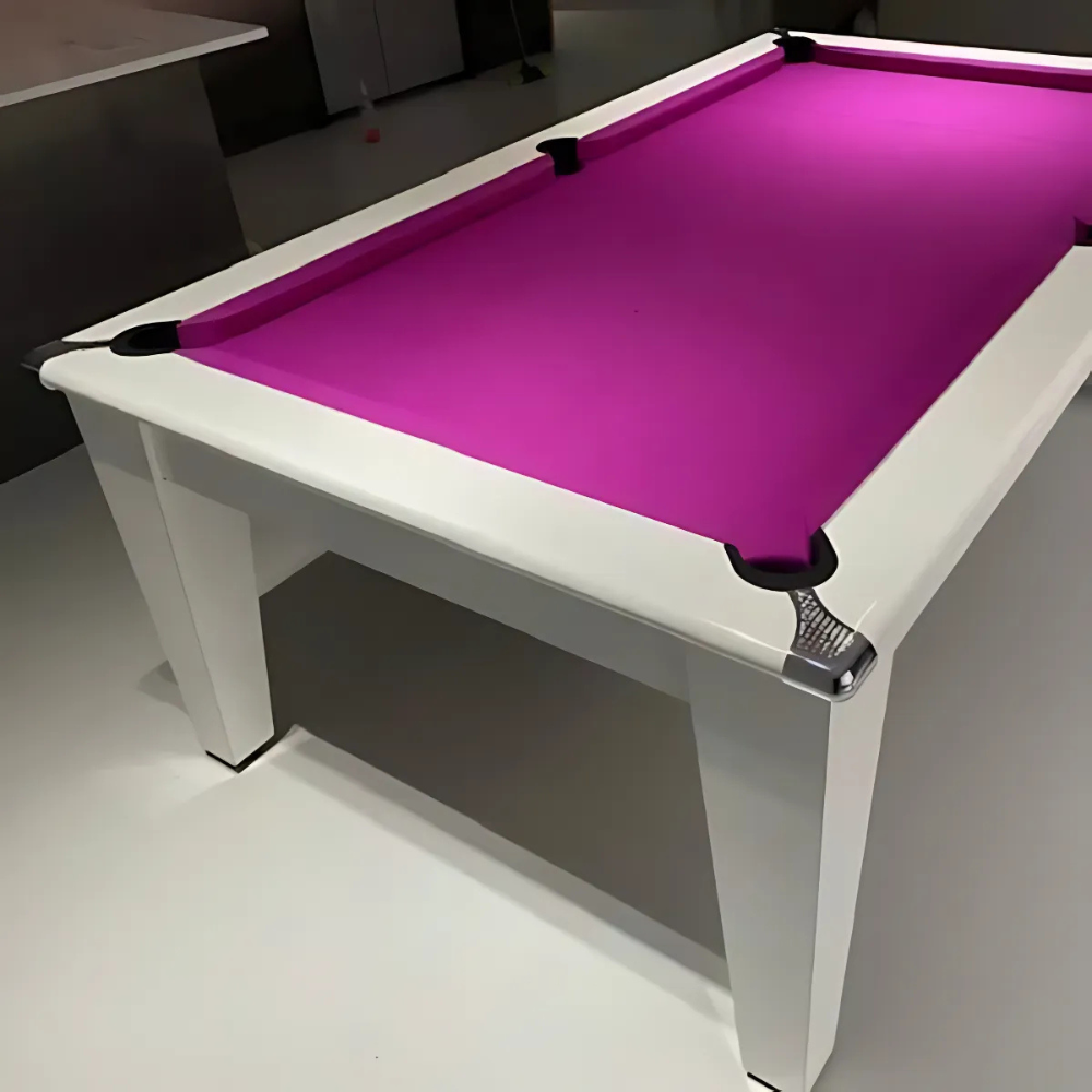 Classic Slate Bed Pool Dining Table | Gloss White | Elite Pro Fuchsia Cloth