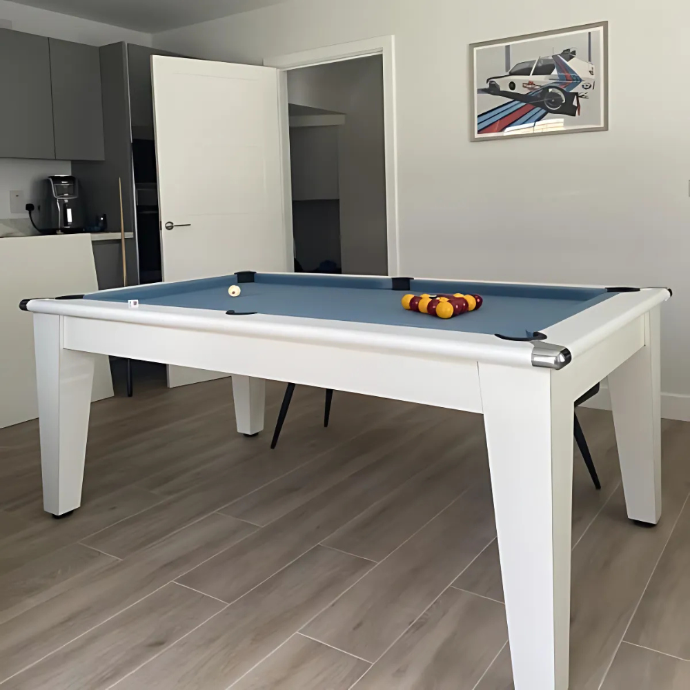 Classic Slate Bed Pool Dining Table | Gloss White | Strachan 777 Grey Cloth