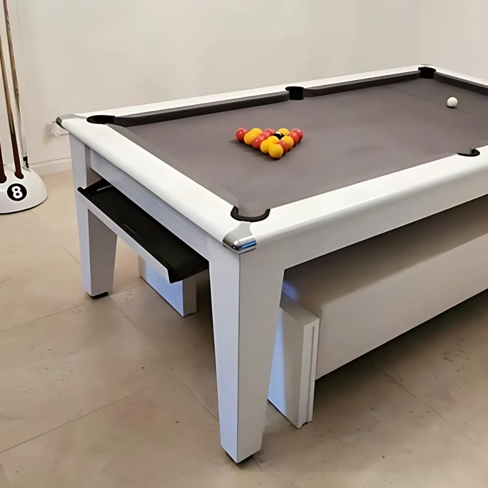Classic Slate Bed Pool Dining Table | Gloss White | Strachan 777 Grey Cloth