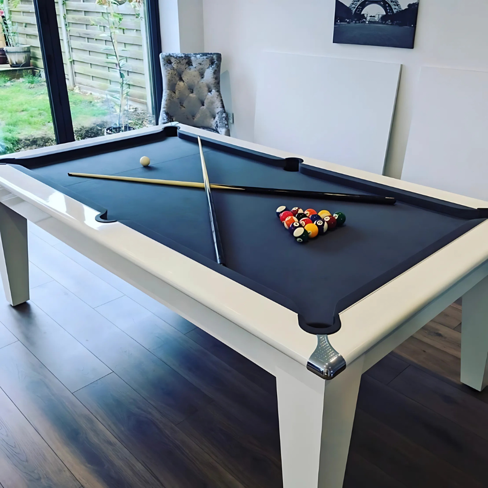 Classic Slate Bed Pool Dining Table | Gloss White | Smart Black Cloth