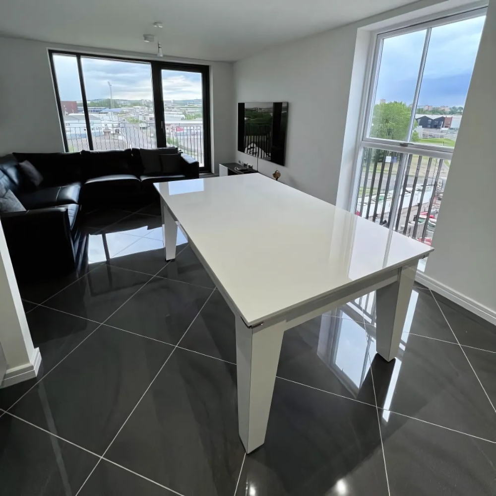 Classic Slate Bed Pool Dining Table | Gloss White