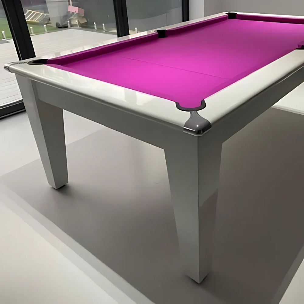 Classic Slate Bed Pool Dining Table | Gloss White | Elite Pro Fuchsia Cloth