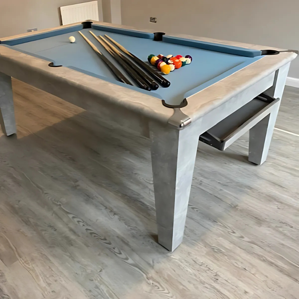 Classic Slate Bed Pool Dining Table | Italian Grey | Smart Powder Blue Cloth