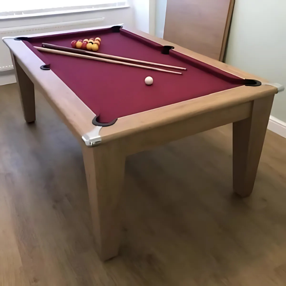 Classic Slate Bed Pool Dining Table | Oak | Smart Maroon Cloth