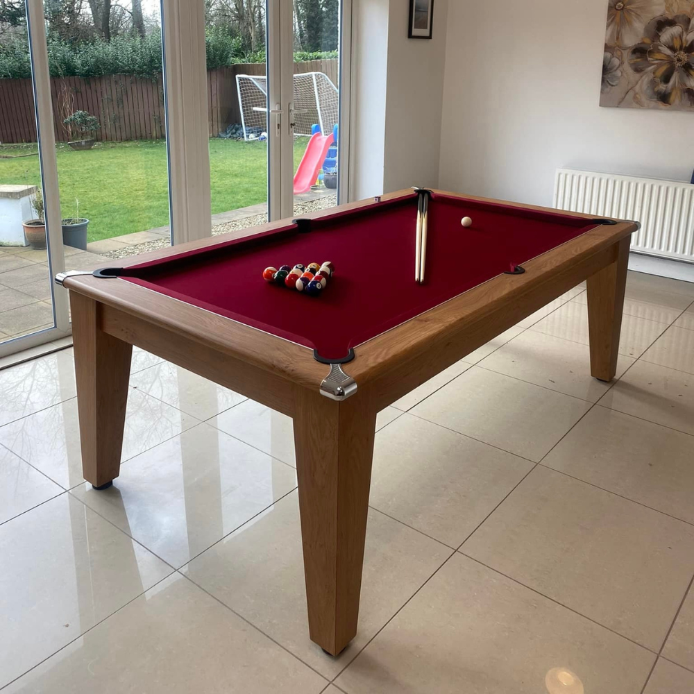 Classic Slate Bed Pool Dining Table | Oak | Strachan 777 Burgundy Cloth