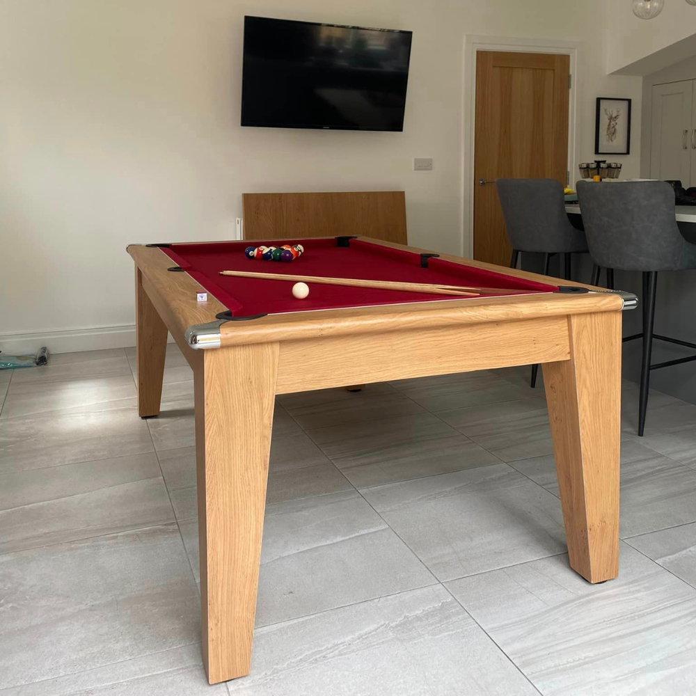 Classic Slate Bed Pool Dining Table | Oak | Strachan 777 Red Cloth
