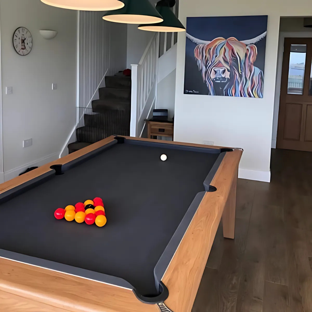 Classic Slate Bed Pool Dining Table | Oak | Elite Pro Charcoal Cloth