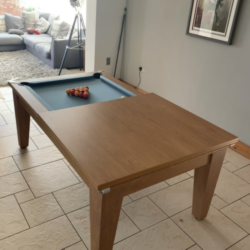 Classic Slate Bed Pool Dining Table | Oak | Smart Powder Blue Cloth