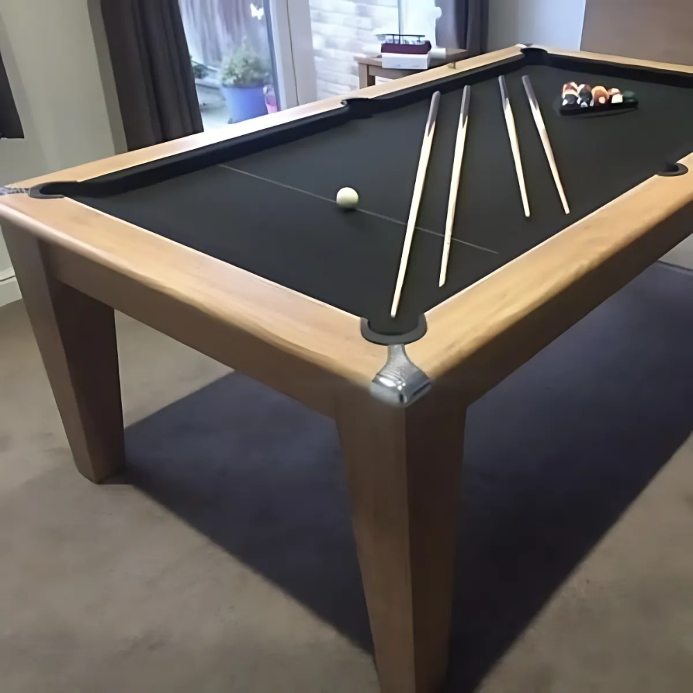 Classic Slate Bed Pool Dining Table | Oak | Strachan 777 Black Cloth