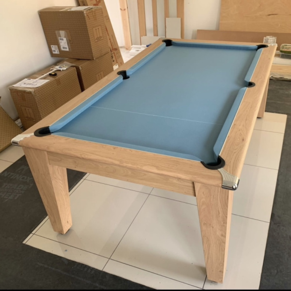 Classic Slate Bed Pool Dining Table | Oak | Smart Powder Blue Cloth