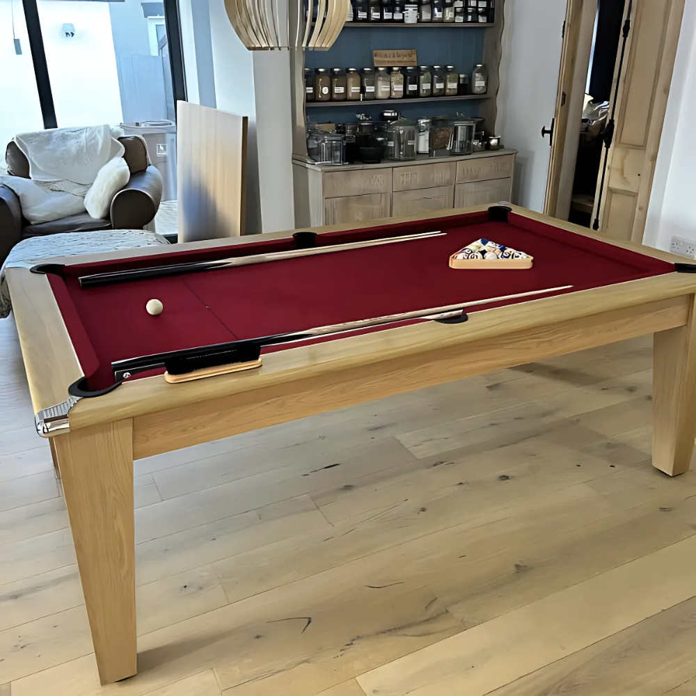 Classic Slate Bed Pool Dining Table | Oak | Strachan 777 Burgundy Cloth