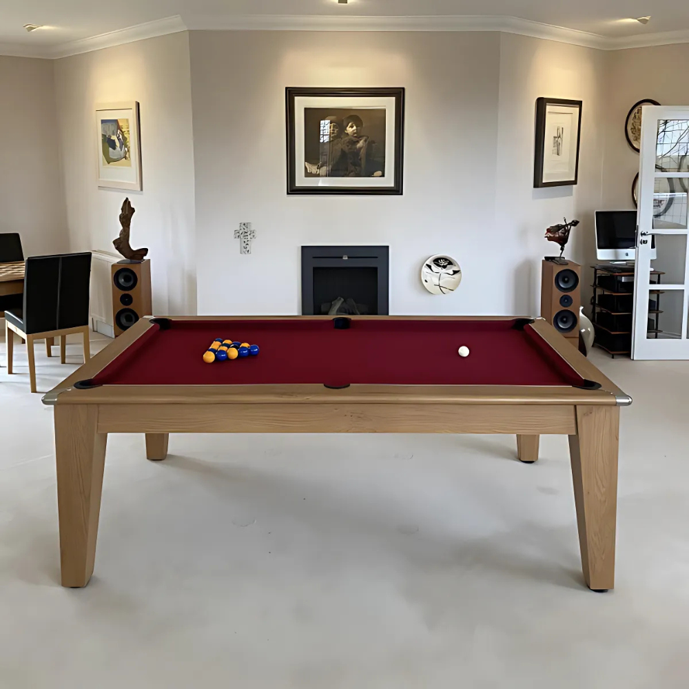 Classic Slate Bed Pool Dining Table | Oak | Strachan 777 Burgundy Cloth
