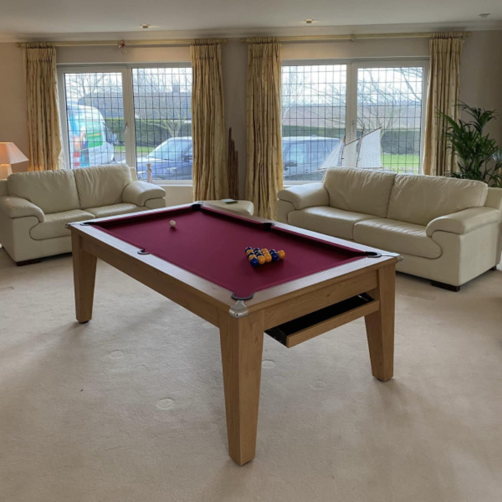 Classic Slate Bed Pool Dining Table | Oak | Smart Maroon Cloth
