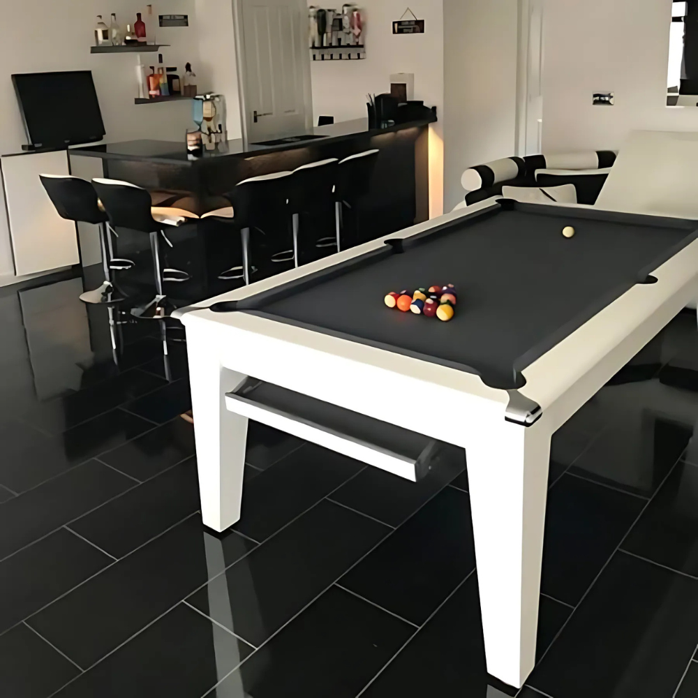 Classic Slate Bed Pool Dining Table | White | Elite Pro Charcoal Cloth