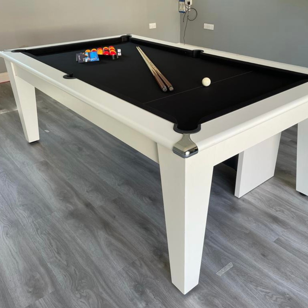 Classic Slate Bed Pool Dining Table | White | Strachan 777 Black Cloth