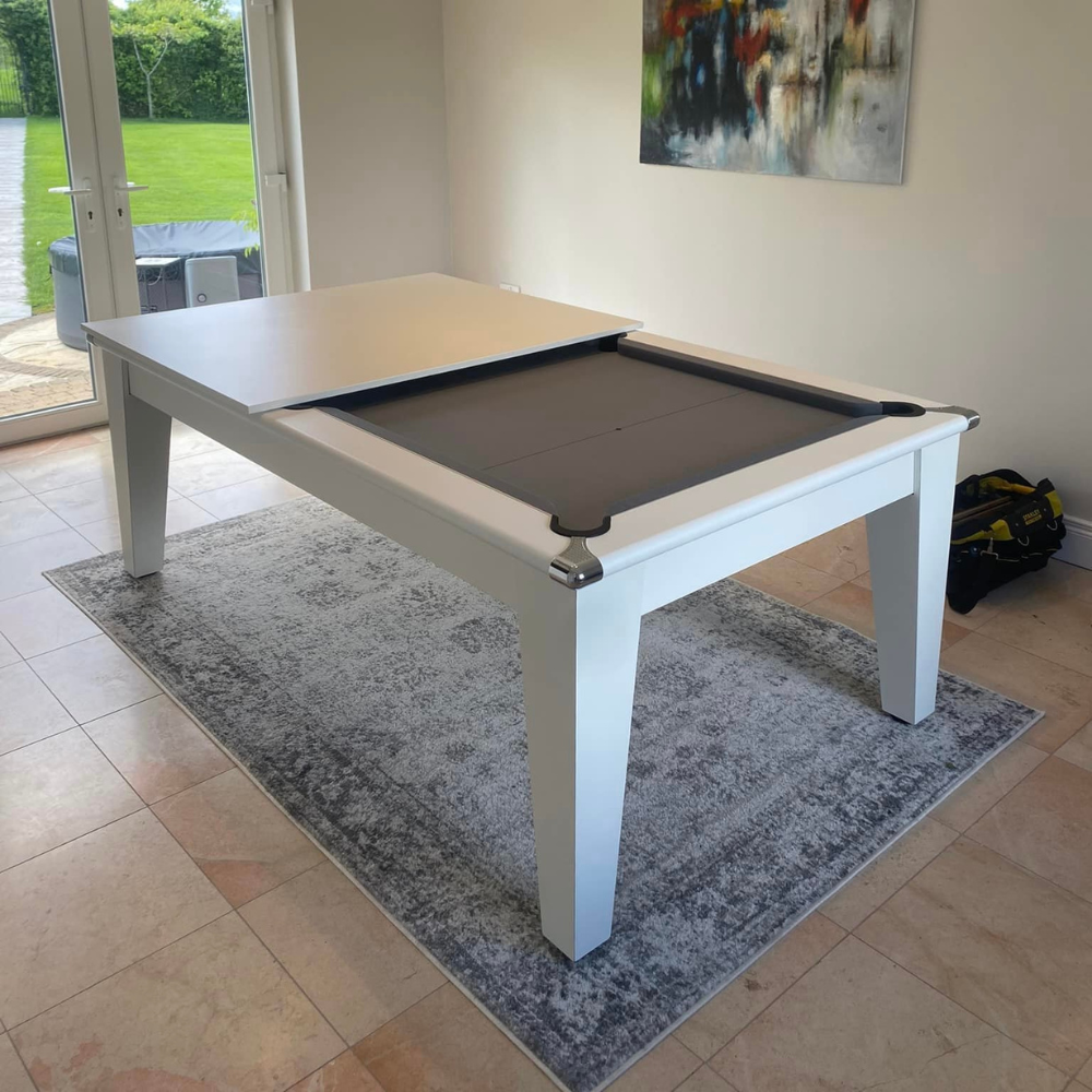 Classic Slate Bed Pool Dining Table | White | Strachan 777 Grey Cloth