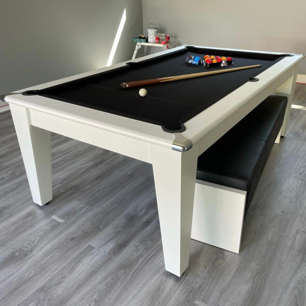 Classic Slate Bed Pool Dining Table | White | Strachan 777 Black Cloth