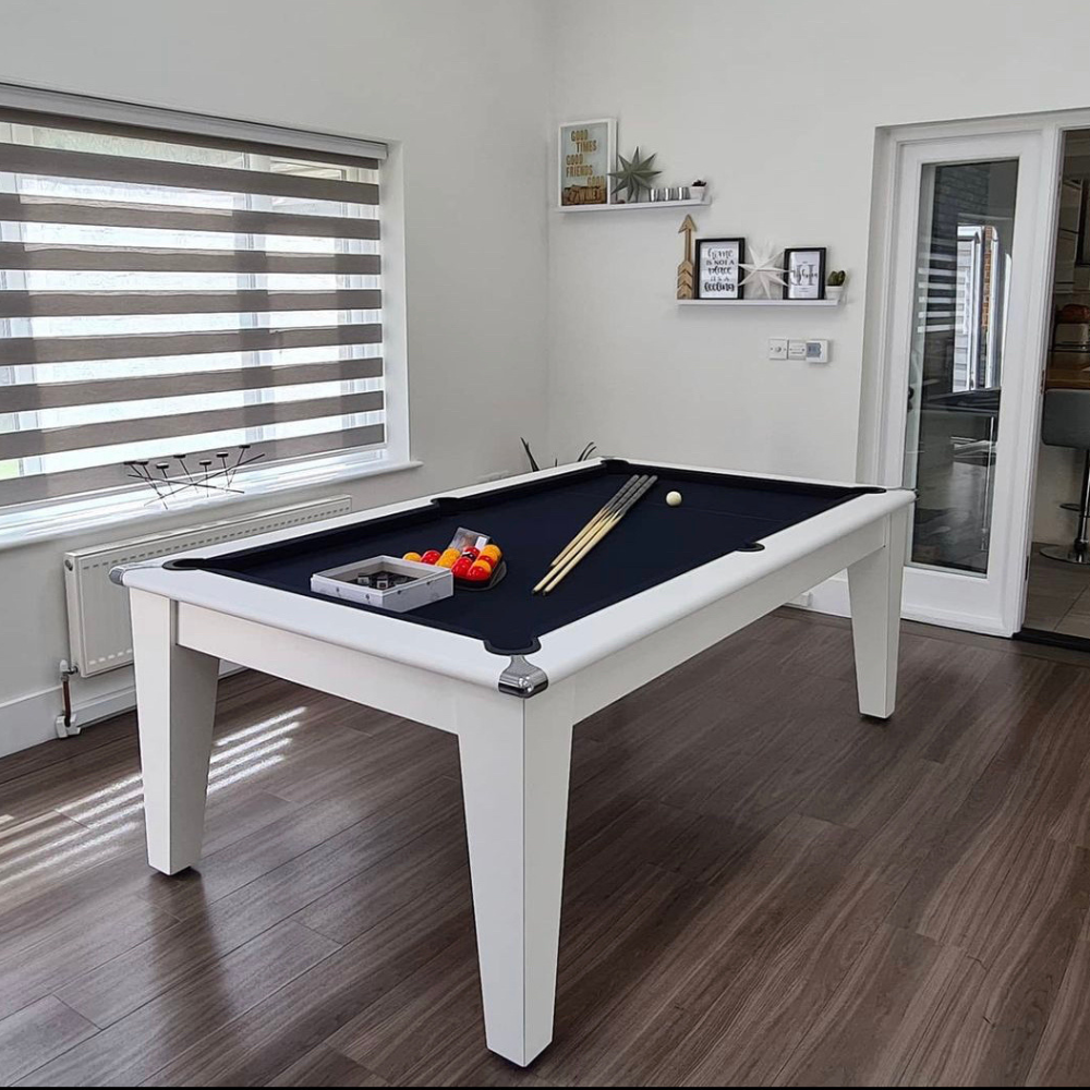 Classic Slate Bed Pool Dining Table | White | Strachan 777 Black Cloth