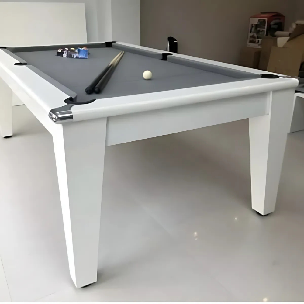 Classic Slate Bed Pool Dining Table | White | Strachan 777 Grey Cloth