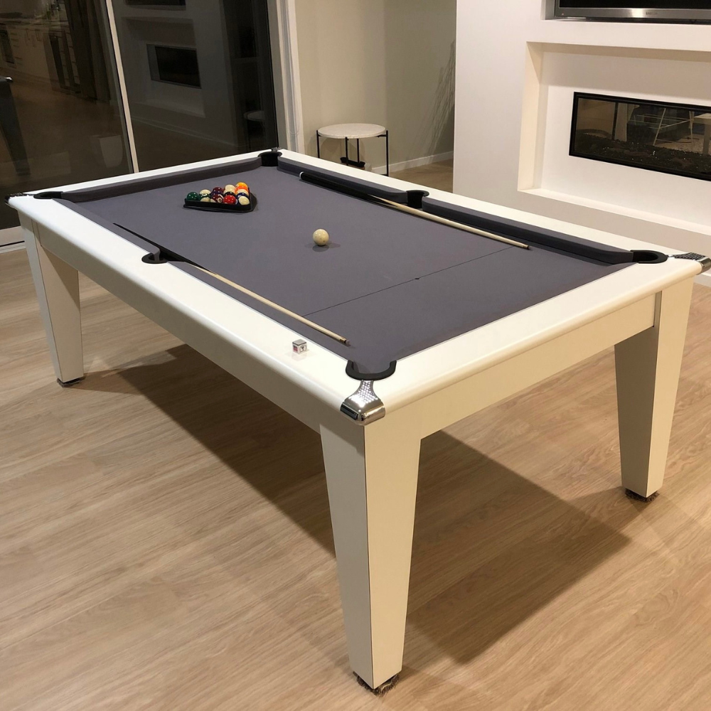Classic Slate Bed Pool Dining Table | White | Elite Pro Charcoal Cloth