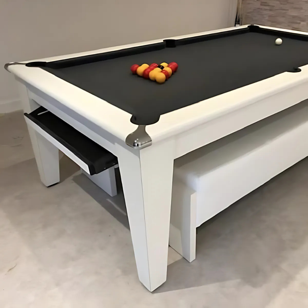 Classic Slate Bed Pool Dining Table | White | Smart Black Cloth