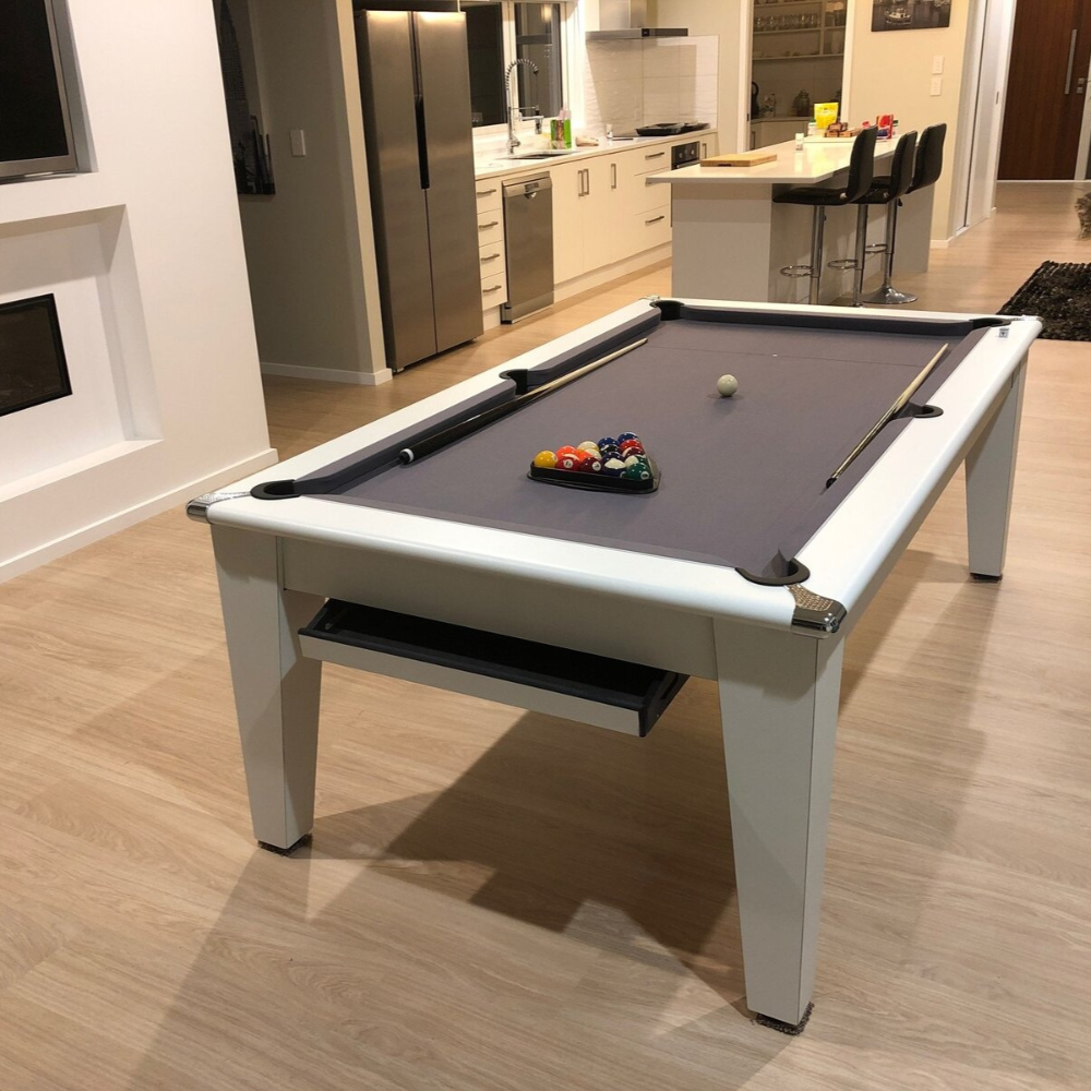 Classic Slate Bed Pool Dining Table | White | Elite Pro Charcoal Cloth