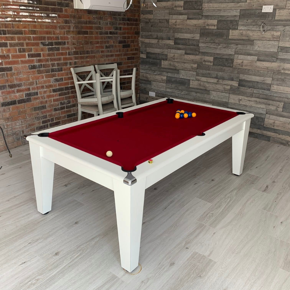 Classic Slate Bed Pool Dining Table | White | Strachan 777 Red Cloth