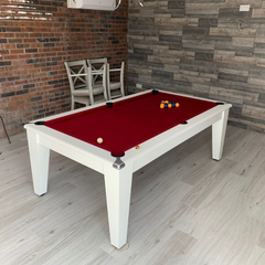 Classic Slate Bed Pool Dining Table | White | Strachan 777 Red Cloth