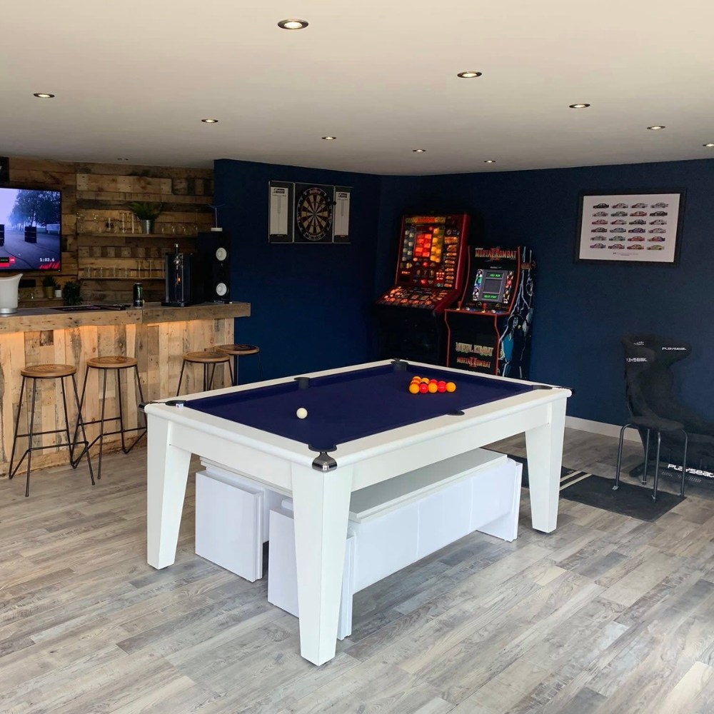 Classic Slate Bed Pool Dining Table | White | Smart French Navy Cloth