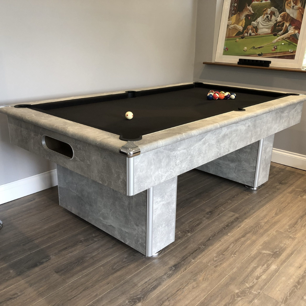 Classic Slimline Slate Bed Pool Table | Italian Grey | Strachan 777 Black Cloth