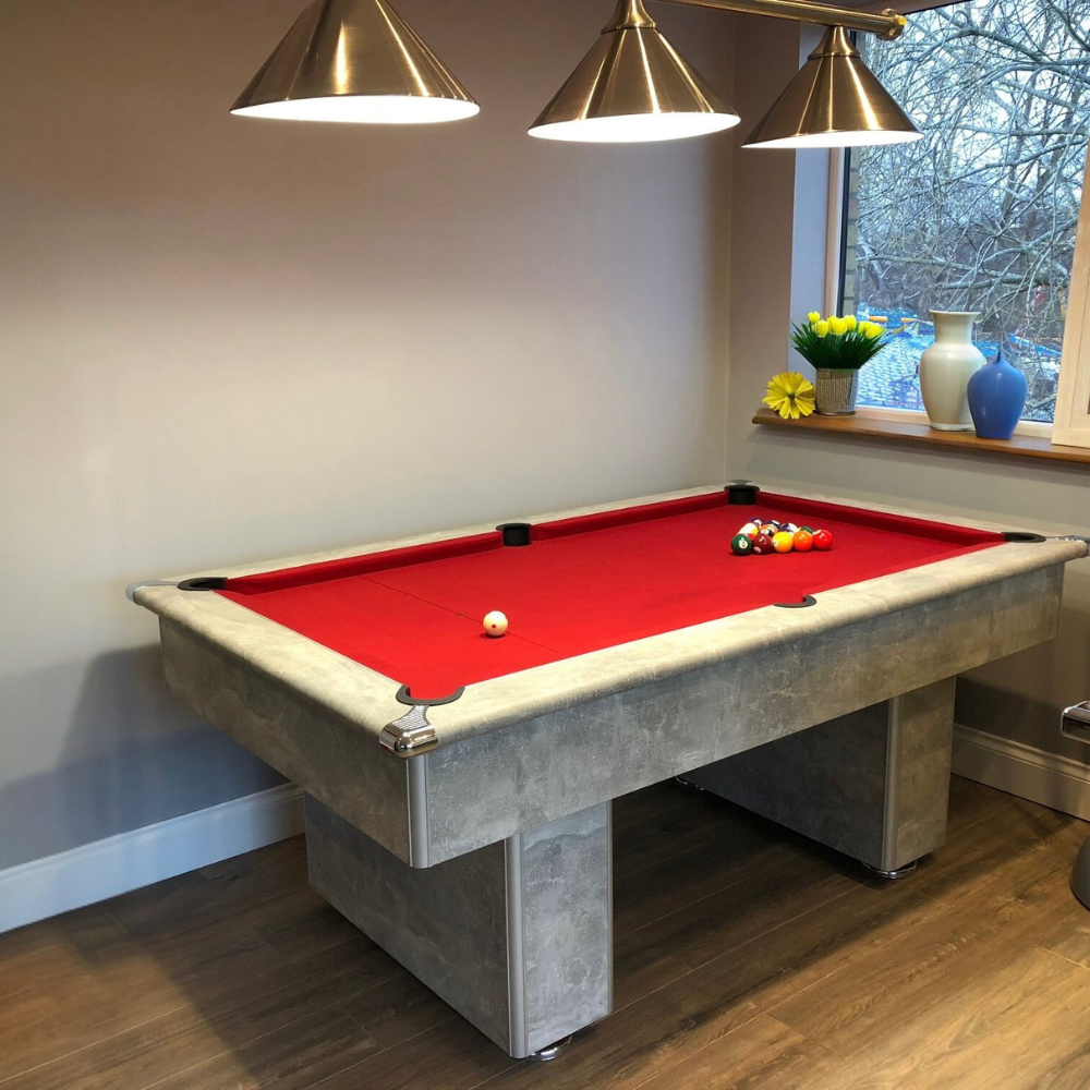 Classic Slimline Slate Bed Pool Table | Italian Grey | Strachan 777 Red Cloth