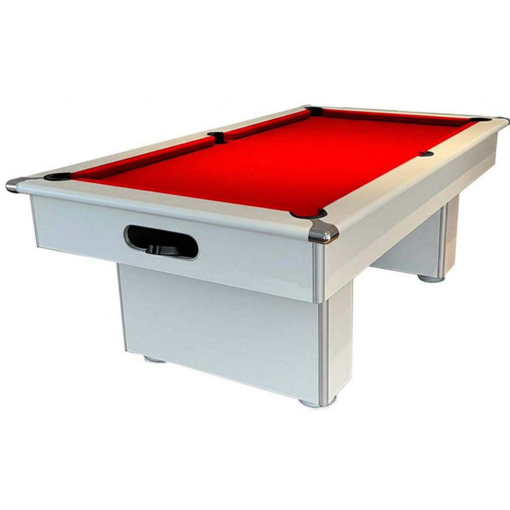 Classic Slimline Slate Bed Pool Table | White | 6ft | Red Cloth | Quick Delivery