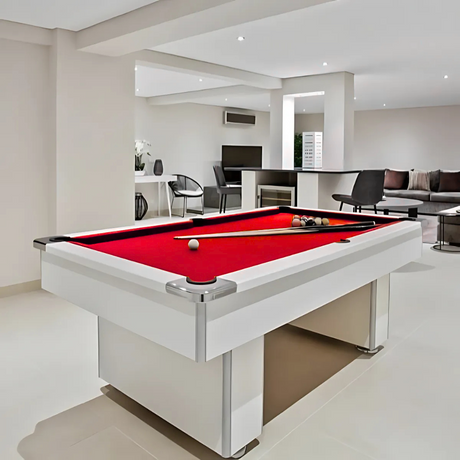Classic Slimline Slate Bed Pool Table | White | 6ft | Red Cloth | Quick Delivery