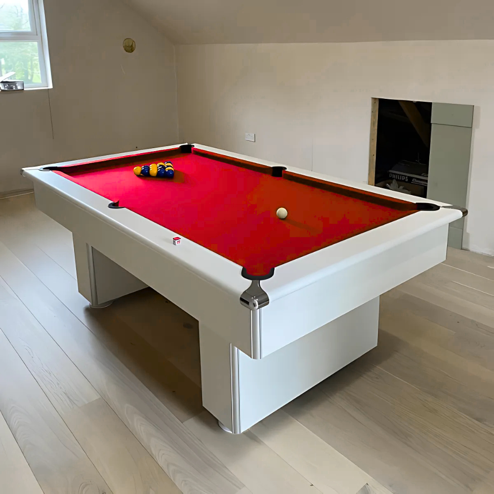 Classic Slimline Slate Bed Pool Table | White | 6ft | Red Cloth | Quick Delivery
