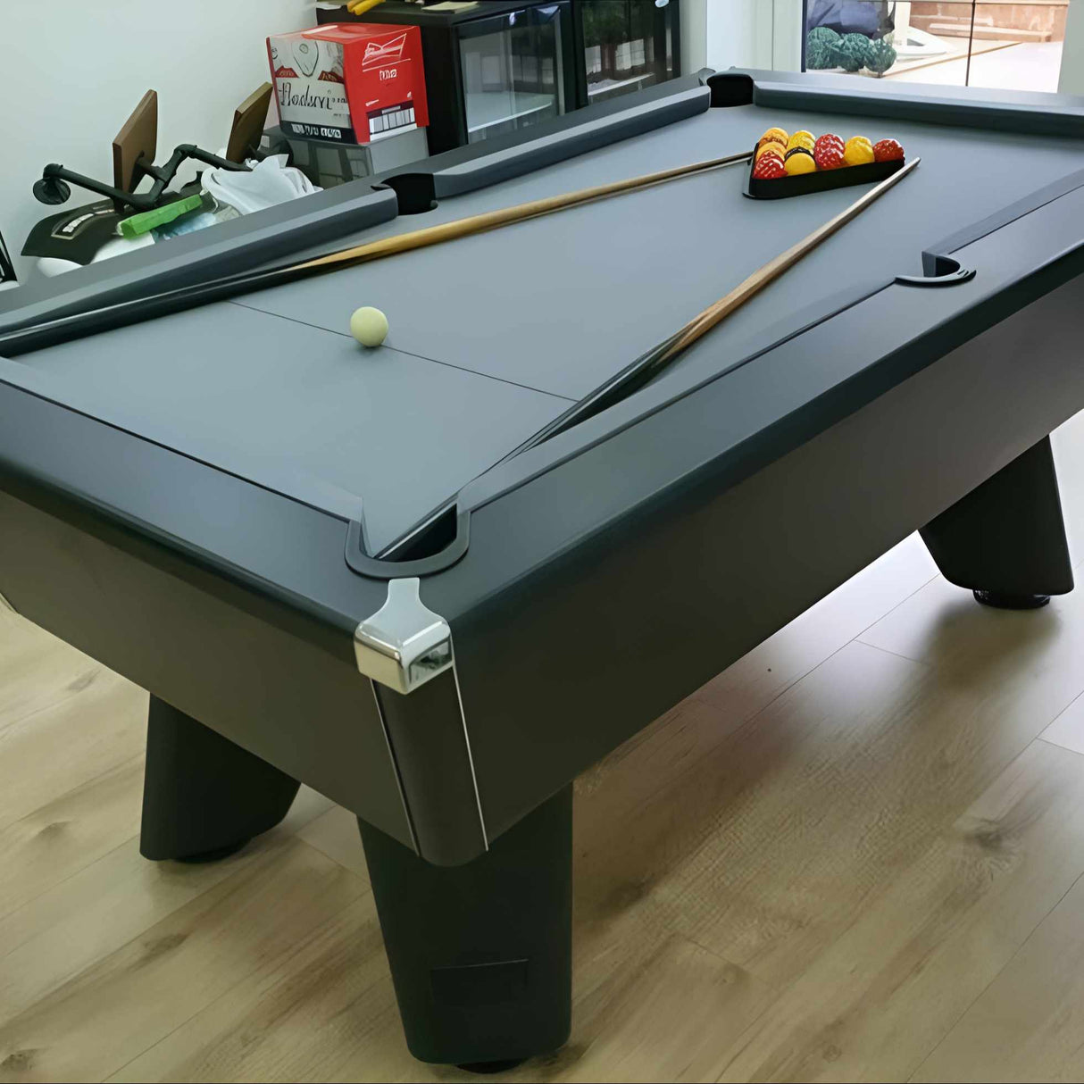 Cry Wolf Indoor Pool Table | Black | Elite Pro Bankers Grey | Cloth