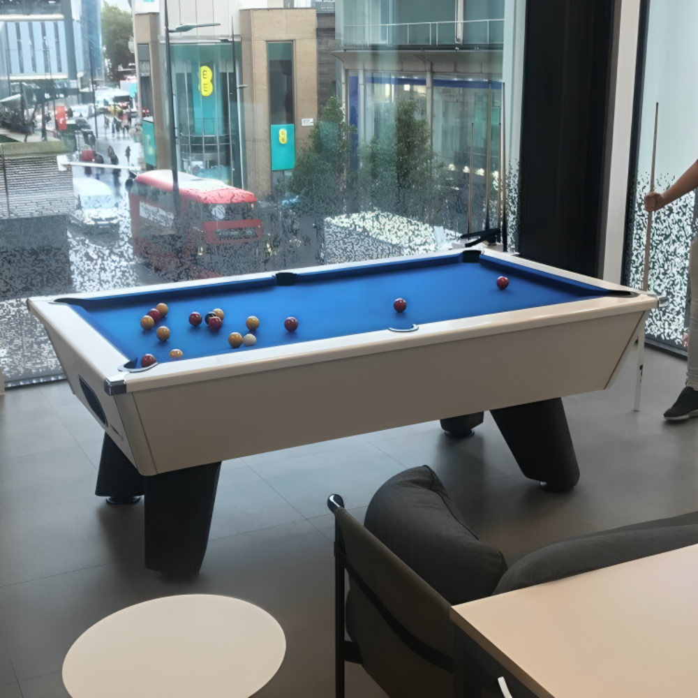 Cry Wolf Indoor Pool Table | White | Elite Pro Royal Blue Cloth