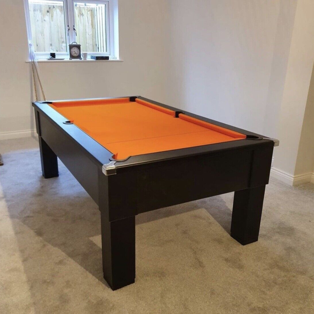 Cry Wolf Square Leg Pool Table | Black | Elite Pro Orange Cloth